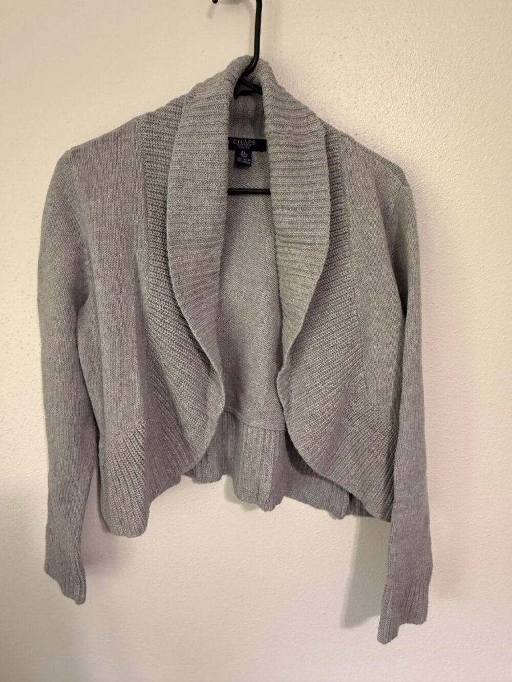 Chaps Cardigan Open Front Sweater Cropped Shawl Collar Womans PL
